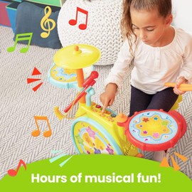 Prextex Kids Drum Set-Toddler Drum Set Includes Toy Microphone, Adjustable Sound