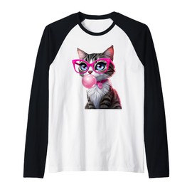 Cute Cat Tee for Women Funny Cat Lovers Raglan Baseball Tee