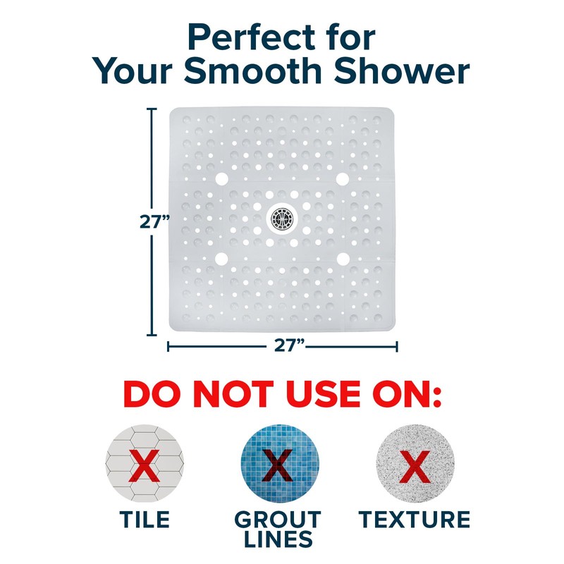 SlipX Solutions 27" Oversize Square Shower Mat, Non-Slip Mat for