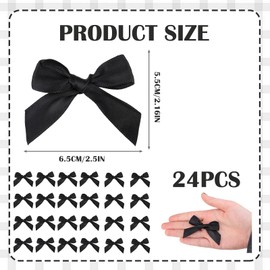 24 Pcs Black Bow, Black Bows for Gift Wrapping Silk Satin Black Ribbon for Gift Wrapping Black Ribbon Thin Craft Bows