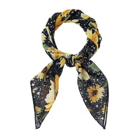 Allegra K Women Chiffon Scarves - 27.6" X27.6" - Floral Print Square Kerchief Neck Scarf Neckerchief 70x70cm/27.6x27.6 inches(LxW) Black Sunflower