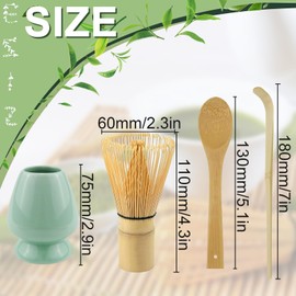 NIUQICT Matcha Whisk Set, 4-Piece Including Matcha Whisk, 2 Matcha Spoons, Ceramic Tea Brush Holder, Stainless Steel Utensil Set, SY070096, True Dishwasher Safe