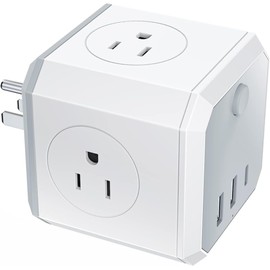 BELCHERCC5 USB Power Strip, Power Strip Extender Hub，Extensor de Enchufe de Pared con 4 Salidas de CA 3 Puertos de Carga, Protector contra sobretensiones de 4000 W/100-250 V…