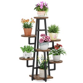 LITTLE TREE 7 Tier Plant Stand Indoor Tall Plant Shelf Corner Plant Pots Holder Rack Flower Stand for Living Room Balcony Garden, Rustic Brown