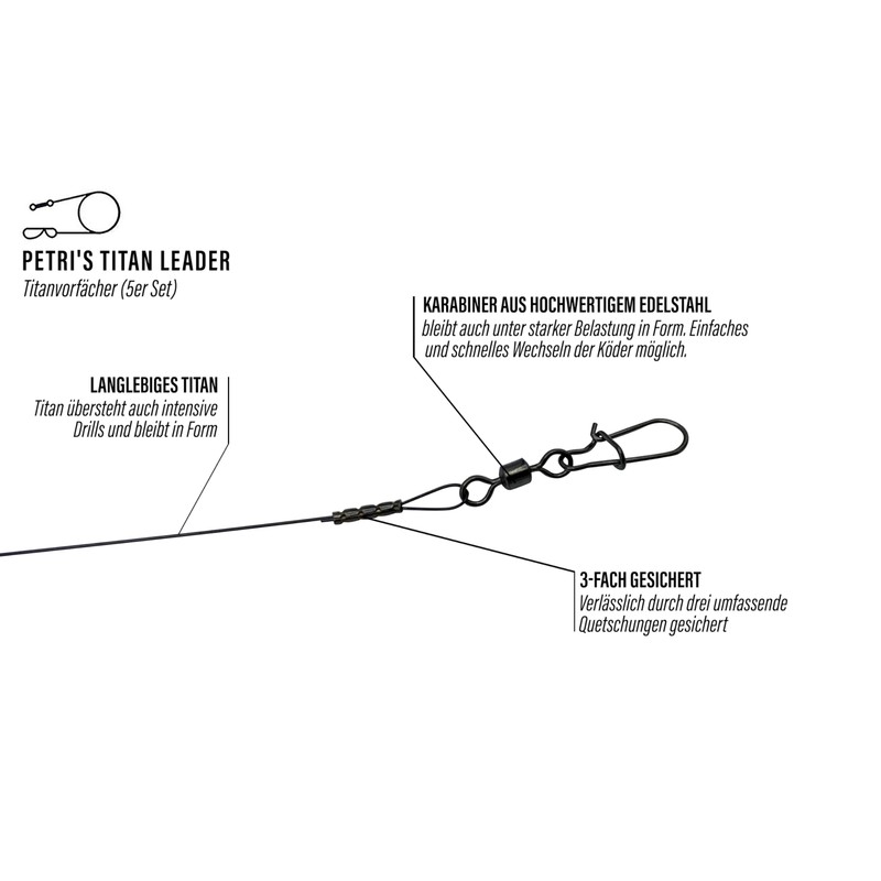 PetrisCatch Set of 5 Titanium Leaders with Carabiner for Pike,