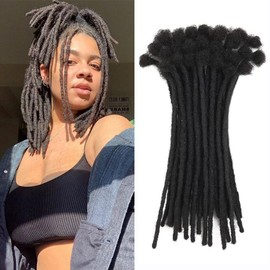 Datanala Human Hair Dreadlock Extension 10 Inch 20 Strands 0.6cm Thickness 100% Full Handmade Permanent Loc Extension Human Hair For Women/Men/Kids Can Be Dyed Bleached Curled (Natual Black)