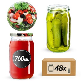 KADAX Preserving Jars 760 ml with fi82 mm Screw Lids, Screw Jars, Large Jars with Twist Off Lid, Preserving Jars for Cucumbers, Preserving Jars, Canning Jars (Vege, Pack of 48)