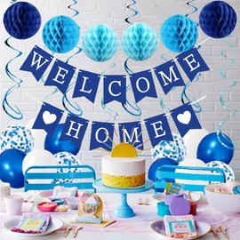 bng-bng Welcome Home Decorations,Blue Welcome Home Banners Balloons Honeycombs Swirls Decoration Set,for Welcome Back Home Baby Shower Party Decorations Blue