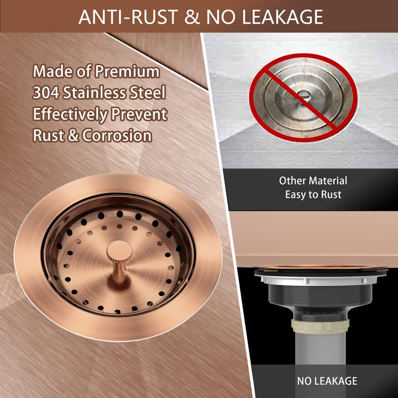 EXAKEY Kitchen Sink Drain Copper 3-1/2 Inch Stainless Steel Kitchen