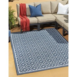 Unique Loom Outdoor Trellis Collection Area Rug - Kafes (5' 3" x 8' Rectangle, Navy Blue/ Ivory)