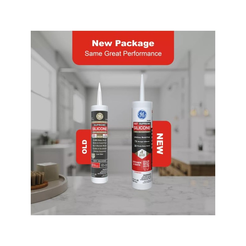 GE Supreme Silicone Caulk for Kitchen & Bathroom, Clear, 10