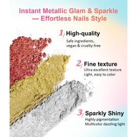 Gold Chrome Nail Powder BISHENGYF -【Fairy Effect】Pink Chrome Nail Powder White Pearl Aurora Mermaid Iridescent Rose Gold Red Nail Chrome Powder Metallic Mirror Glitter Pigment Dust for Nail Art DIY