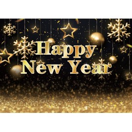 SJOLOON 8x6ft Happy New Year Backdrop Black and Gold 2025 New Year Photography Background Cheers to The New Year Eve Party Decoration Supplies Photo Booth Props 11980