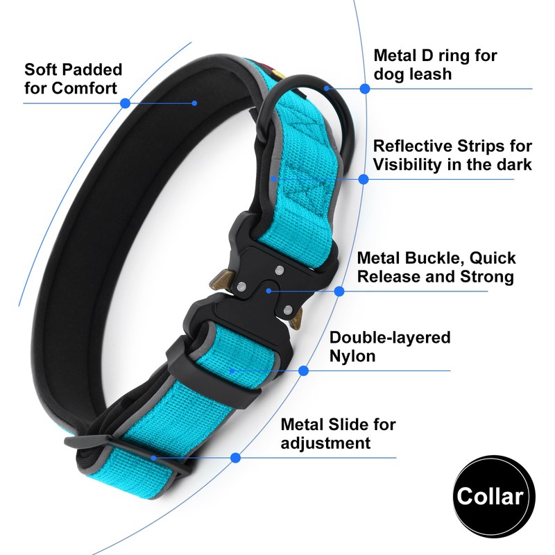 Plutus Pet Tactical Dog Collar, Reflective, Adjustable Heavy Duty Dog