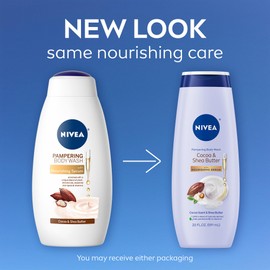 NIVEA NIVEA Pampering Cocoa and Shea Butter Body Wash with Nourishing Serum, Moisturizing Body Wash for Women, Enriched with Provitamin B5 and Vitamin E, 20 Fl Oz Bottle