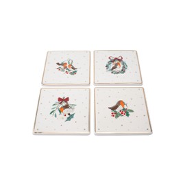 CGB Giftware | Set of 4 Robin Christmas Ceramic Coasters | Tea Coffee Hot Drink | Home Accessory | Winter Robin Range | GB06220