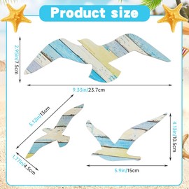 Trasylph 3Pcs Wood Seagull Beach Wall Decor, Wooden Beach Nautical Coastal Theme Art Self-adhesive Seagull Wall Sculpture for Home Bedroom Living Room
