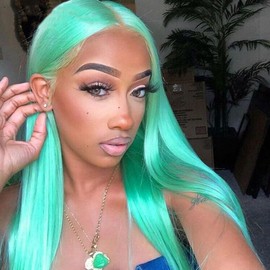 hoshee Mint Green Lace Front Wigs Human Hair Spring13x4 Straight Colored Human Hair Wigs For Women Preplucked Hairline With Baby Hair 13x4 HD Transparent Lace Frontal Wig 26 Inches