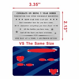 Emideary 1 Year Sobriety Engraved Wallet Card, One Year Sobriety Gifts for Women Men, 1 Yr AA Sober Anniversary Metal Card