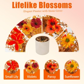Luiywan Fake Potted Plants 4pcs, Artificial Fall Flowers with Vase, Autumn Harvest Decoration for Home Indoor Outdoor, Table Plants Farmhouse Decor for Kitchen, Bedroom, Living Room, Bathroom