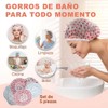 Gorro de Ducha Impermeable 5Pzs, Gorra de Baño Mujer Elástico,