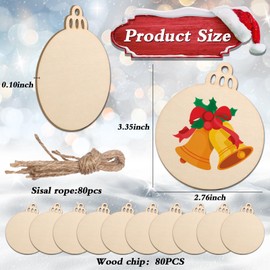 DECUIOCC Unleash Creativity with DIY Christmas Ornaments – 80 Pcs Unfinished Wooden Slices for Craft Supplies, Ornament and Wood Ornament Blanks for Christmas Decorations and Light Projection Tag