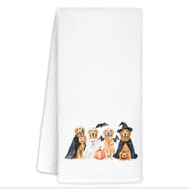 Halloween Golden Retriever Kitchen Towels, Gifts for Golden Retriever Lovers, Witchy Dog Pumpkin Dish Tea Towels for Kitchen, Fall Halloween Decorative Hand Towel for Bathroom, 16x24 Inch