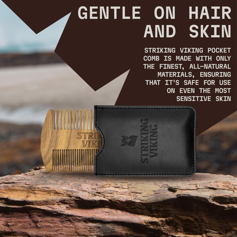 Sandalwood Beard Comb and Case - Pocket Sized Wooden Beard