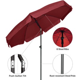AMMSUN Patio Umbrella, 6.5 ft Outdoor Table Umbrella with Tilt Steel Pole, UPF50+ Protection, Great for Outdoor Garden Backyard, Maroon
