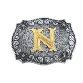 HUABOLA CALYN Belt Buckle Men, Western Cowboy Rodeo Small Alphabet Letter ABCDMRJ to Z Initial Belt Buckles for Women (N)
