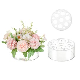 Glasseam Acrylic Flower Vases for Centerpieces: Wedding Centerpiece Vases for Table Decorations Clear Round Vase Set of 2 Modern Floral Vases with 20 Holes for Party Dining Room Decor