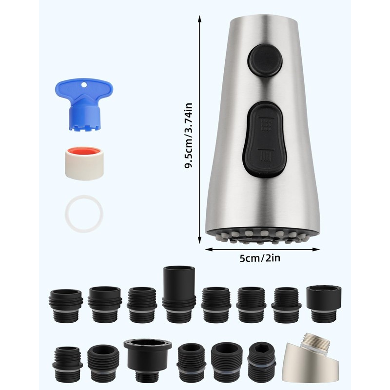 Hibbent Stainless Steel Pull Down Spray Head Replacement with 15