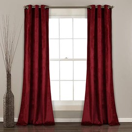 Lush Decor Prima Velvet Curtains Color Block Room Darkening Window Panel Set for Living, Dining, Bedroom (Pair), 84 in L, Red