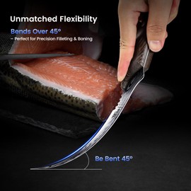 SYOKAMI Fillet Knife, Razor Sharp 7.2 Inch Boning Knife, High Carbon Stainless Steel Filet Knives with High Flexibility, Wooden Handle, Full Tang Damascus Pattern Fishing Knives, Christmas Gift