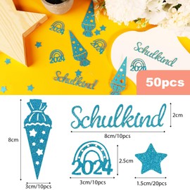 Pack of 50 School Child Confetti Glitter Blue First Day at School 2024 Confetti Decoration Large School Child School Cone Table Decoration for First Day of School Boys and Girls First Day of School