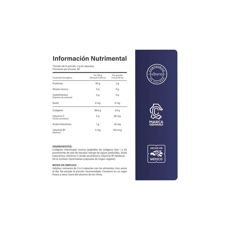 Vizana Nutrition Colágeno Hidrolizado Marino 180 Caps500 Mg