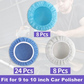 Enjamyo 40 PCS Polishing Bonnet Pads,9 to 10 Inches Buffer Pads Bulk,Car Polisher Pad Bonnet,Car Buffer Bonnets,Buffing Pad Cover for Cleaning and Polishing,Mix Pack 24 Microfiber,8 Non-Woven,8 Woolen