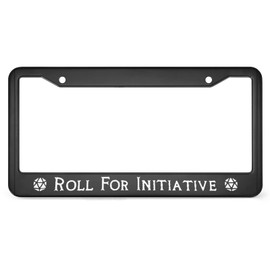 Roll for Initiative License Plate Frame Aluminum Black Car Cover Tag Holder with 2 Holes License Plate Cover 12 x 6 Inch