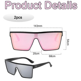 Rave Glasses, 2Pcs Sunglasses Flat Top Flat Top Sunglasses Rave Sunglasses Woman And Men Square Sunglasses Is Suitable For Driving Shopping Photography Traveling And Carnival Day (Black And Pink)