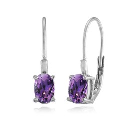 Sterling Silver African Amethyst 6x4mm Oval Leverback Earrings, Metal, Amethyst