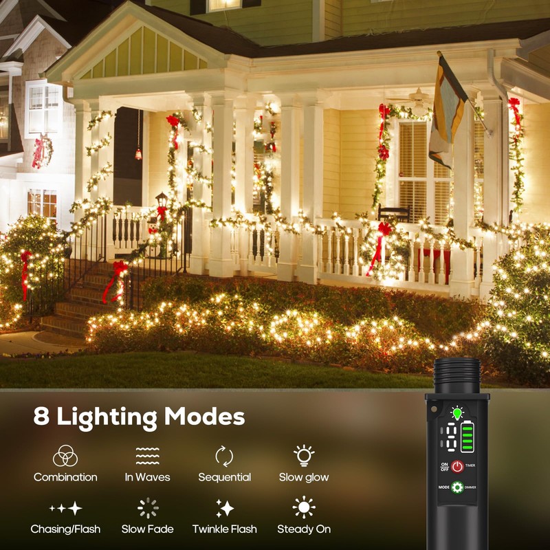 Soiarllt Rechargeable String Lights, 2-Pack Total 66ft 200LED Rechargeable Fairy