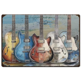 SUPERDANT Guitar Metal Signs Musical Theme Tin Signs Guitar Vintage Tin Signs Vintage Wall Art Funny Retro Decor for Bar Man Cave Club Living Room Music Room Retro Metal Decoration Gifts