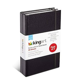 KINGART 624-2 Black Hardcover 5.5" x 8.5" SKETCHBOOK JOURNALS, 2-Pack, Perfect Bound, 70 Pound (110 gsm), 160 pages / 80 Sheets Each