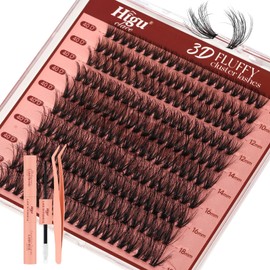 Higu clace Wimpern Extensions Set Künstliche Wimpern Natürliche DIY Wimpernverlängerung Cluster Wimpern 16MM Individuelle Lashes Kit 40D mit Lash Bond und Seal Lash Tweezers(v05)