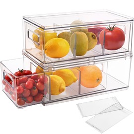 shopwithgreen Refrigerator Organizer Bins with Pull-out Drawer, Drawable Clear Fridge Drawer Organizer with Handle, Plastic Kitchen Pantry Storage Containers Visit the Store