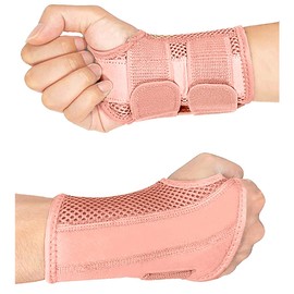 HYCOPROT Wrist Support with Metal Splint, Adjustable Breathable Wrist Splint, Wrist Support for Sprains, RSI, Arthritis and Tendonitis (L/XL, Pink, Left)