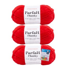 Premier Yarns Parfait Chunky - 3.5 Oz - #6 Super Bulky Weight - 3 Pack Bundle with 10 Bella's Crafts Stitch Markers (Poppy)