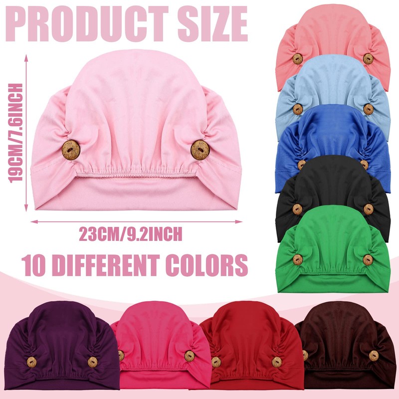 Geyoga 10 Pcs Soft Bouffant Caps with Buttons, Gourd-Shape Caps