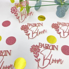 100 Pcs Golden Pink Baby Shower Confetti Scatter Decorations, Flower Baby in Bloom Table Confetti Dots Scatter for Baby Shower Gender Reveal Decor