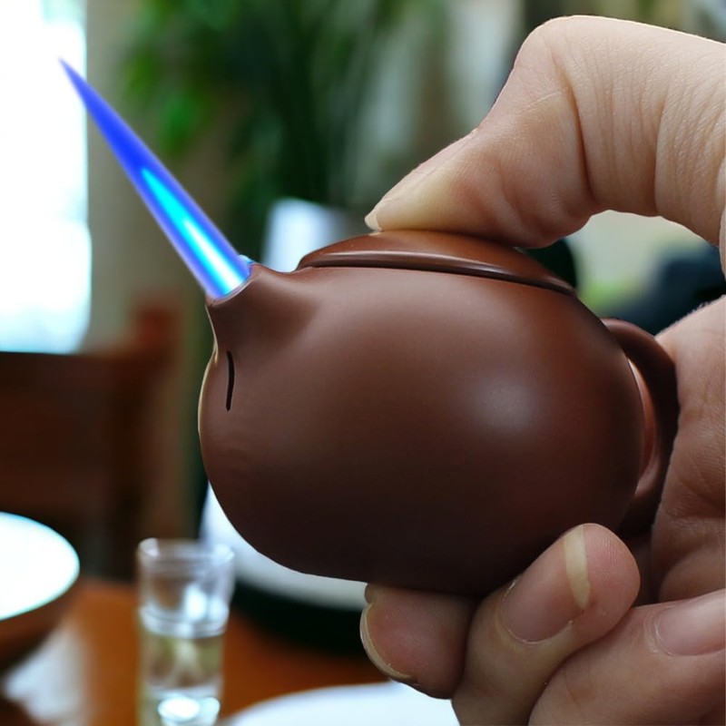 Teapot Lighter, Refillable Butane Lighter, Windproof Butane Soft Flame Torch